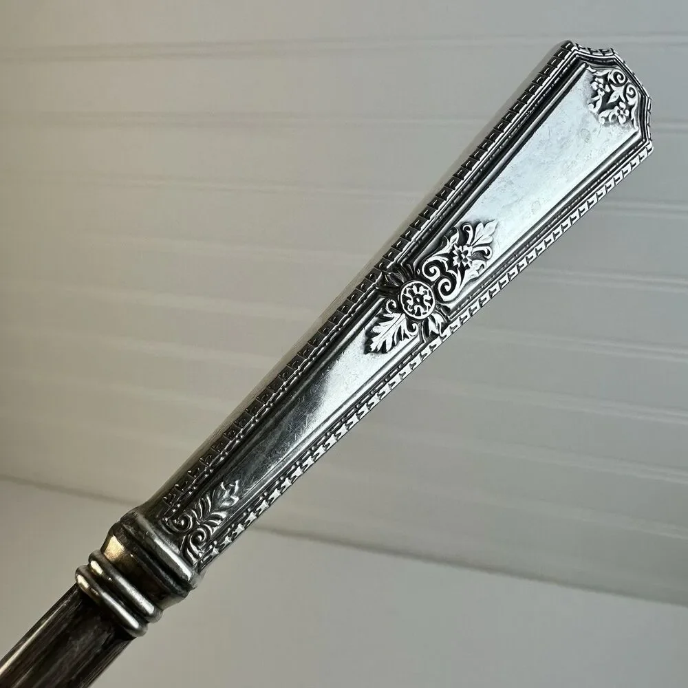 Elegant Sterling Silver Handle Cold Meat Serving Fancy Silverplate Fork 9.25”